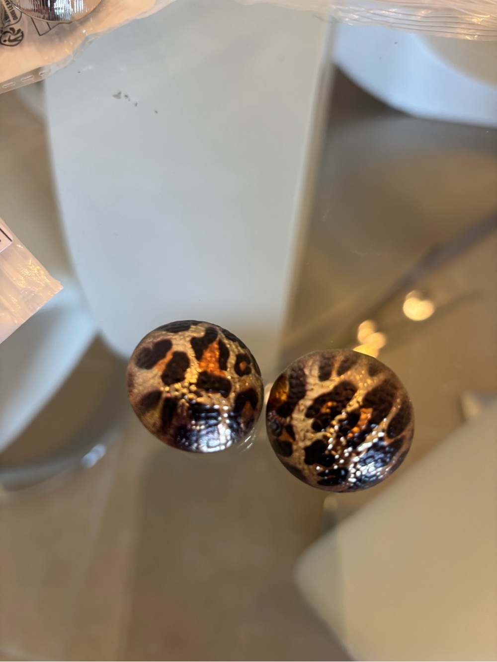Leopard Print Clip On Earrings Button Earrings - Brown & Black